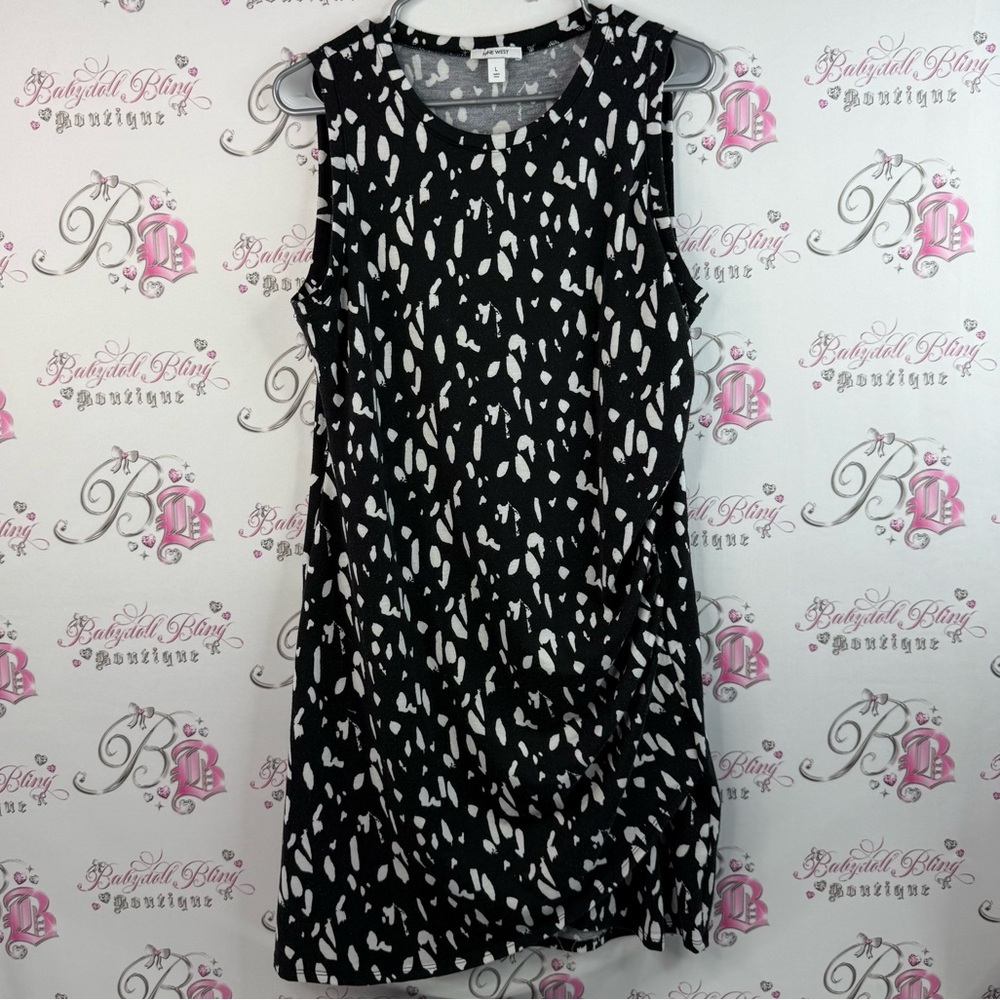 Nine West dress dotted abstract, Black and White Patterned Midi Dress